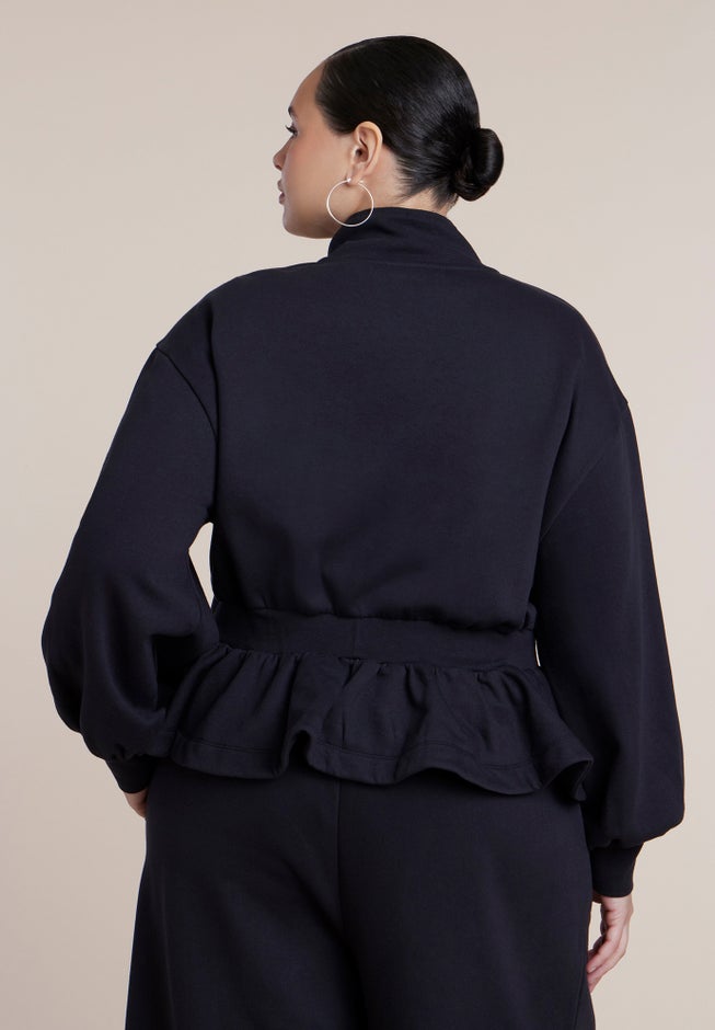 Cinched Zip-Front Peplum Sweatshirt image number 2