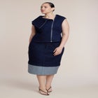 Cuffed Hem Stretch Denim Column Midi Skirt image number 0