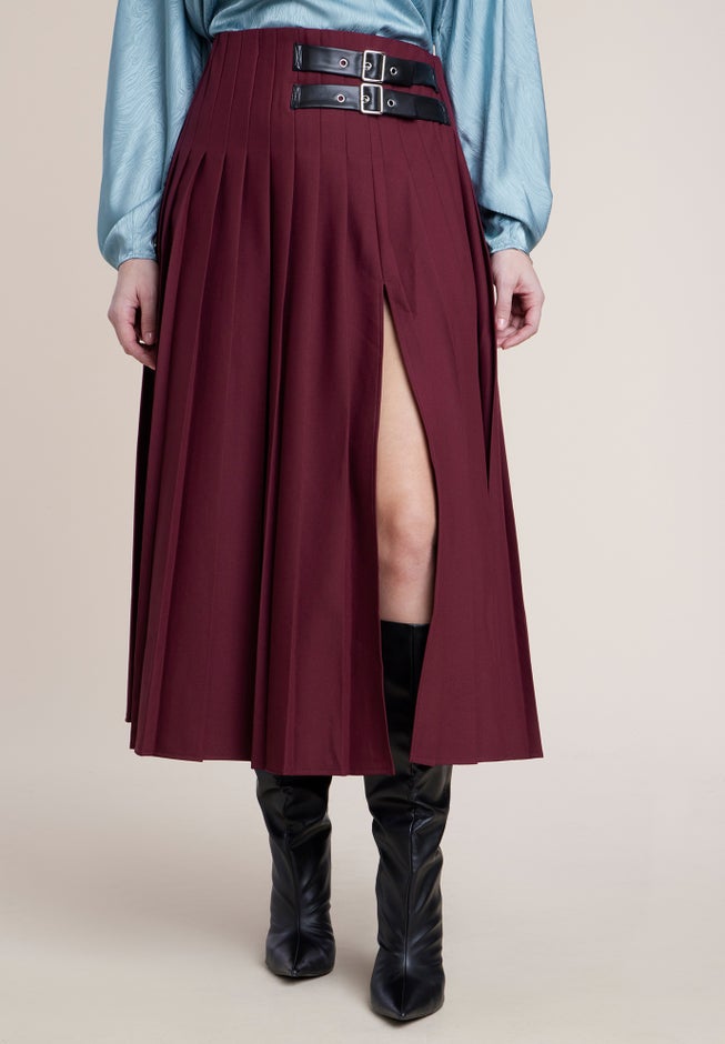 Maxi Pleated Skirt With Buckle image number 1