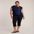 Asymmetric Zip-Front Stretch Denim Top image number 2