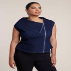 Asymmetric Zip-Front Stretch Denim Top image number 0
