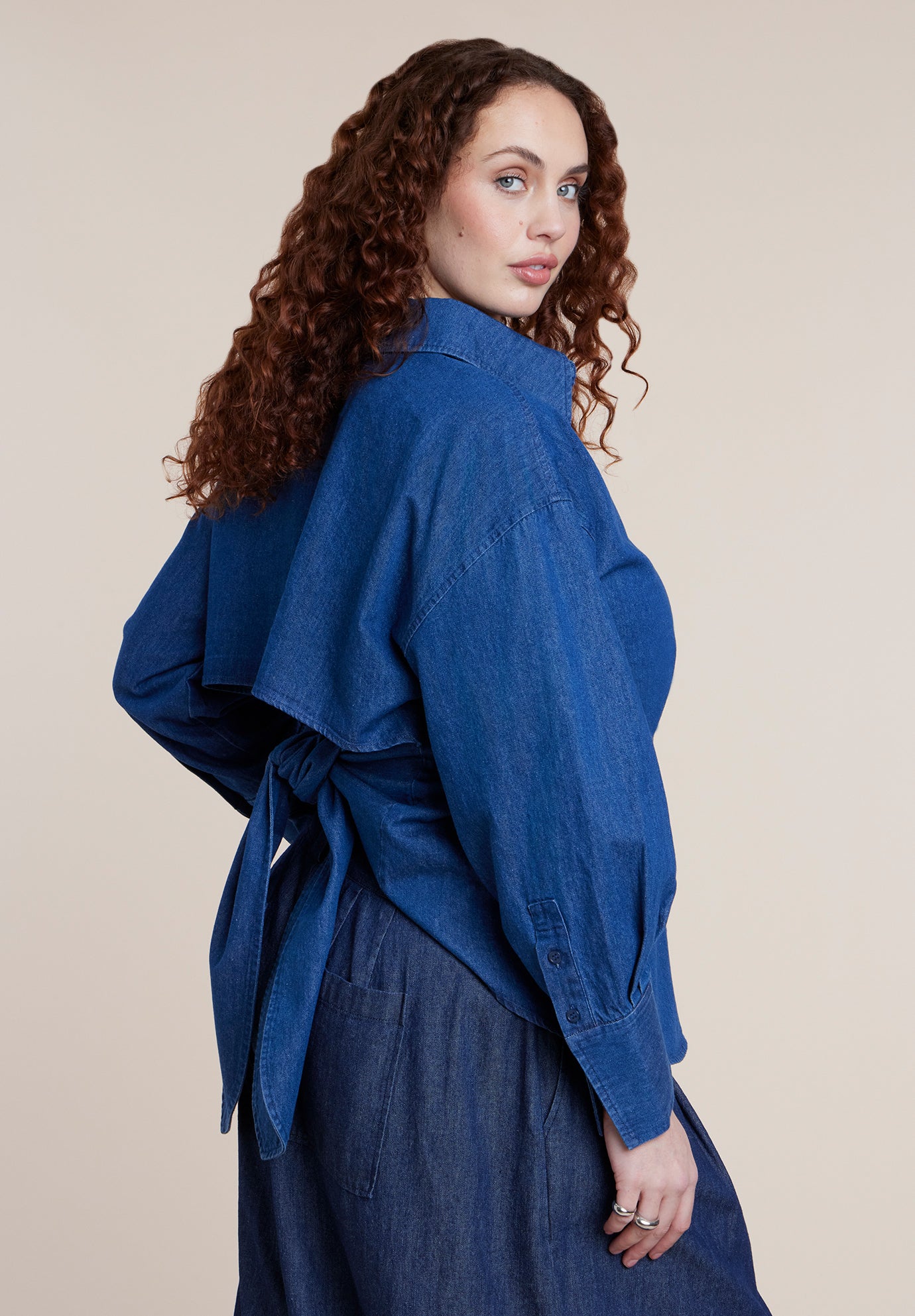 Tie-Back Chambray Button Up Top image number 1
