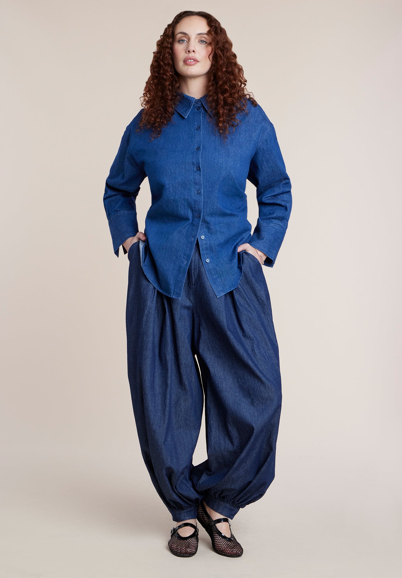 Tie-Back Chambray Button Up Top image number 2