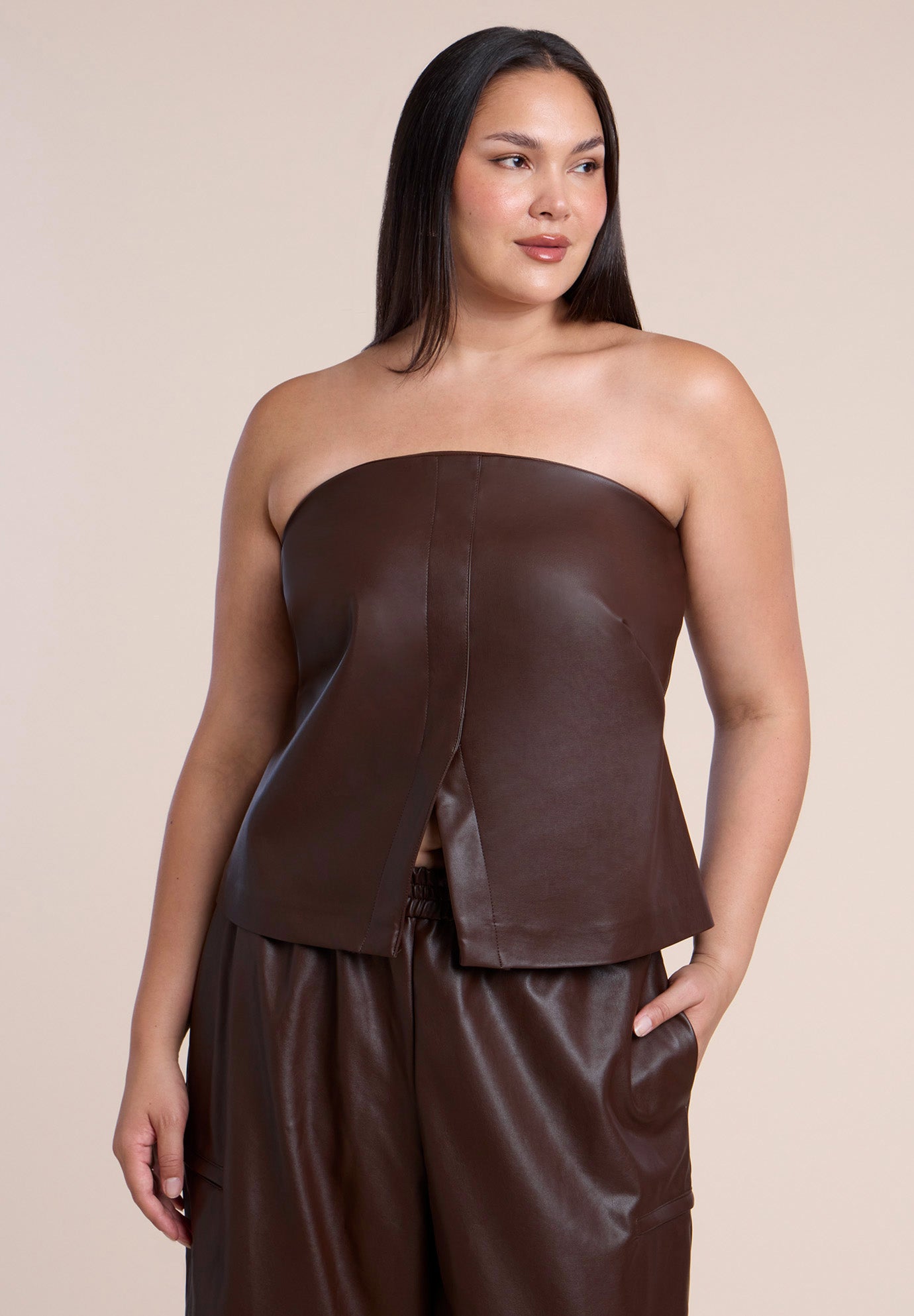 Faux Leather Strapless Top image number 1