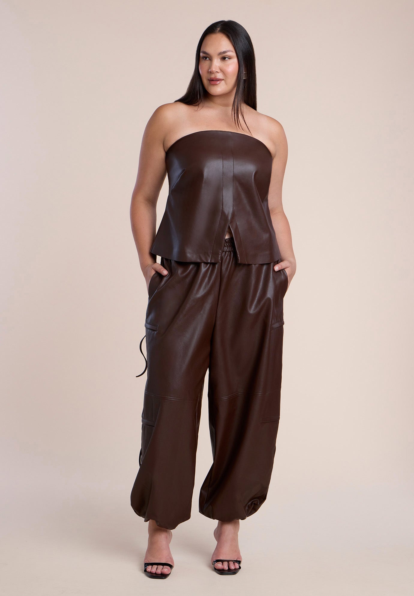 Faux Leather Strapless Top image number 3