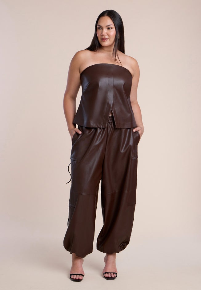 Faux Leather Strapless Top image number 3