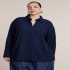 Oversized Button Up Top With Cut-Out image number 1