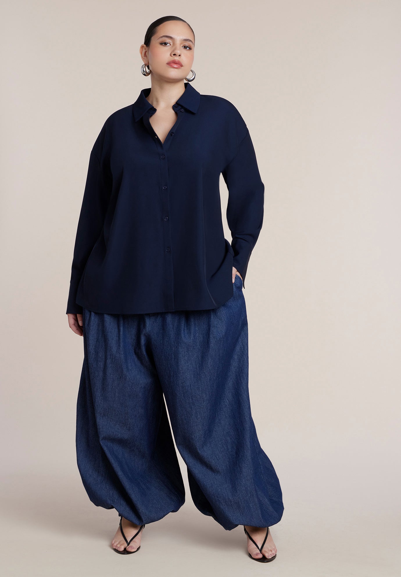 Oversized Button Up Top With Cut-Out image number 3