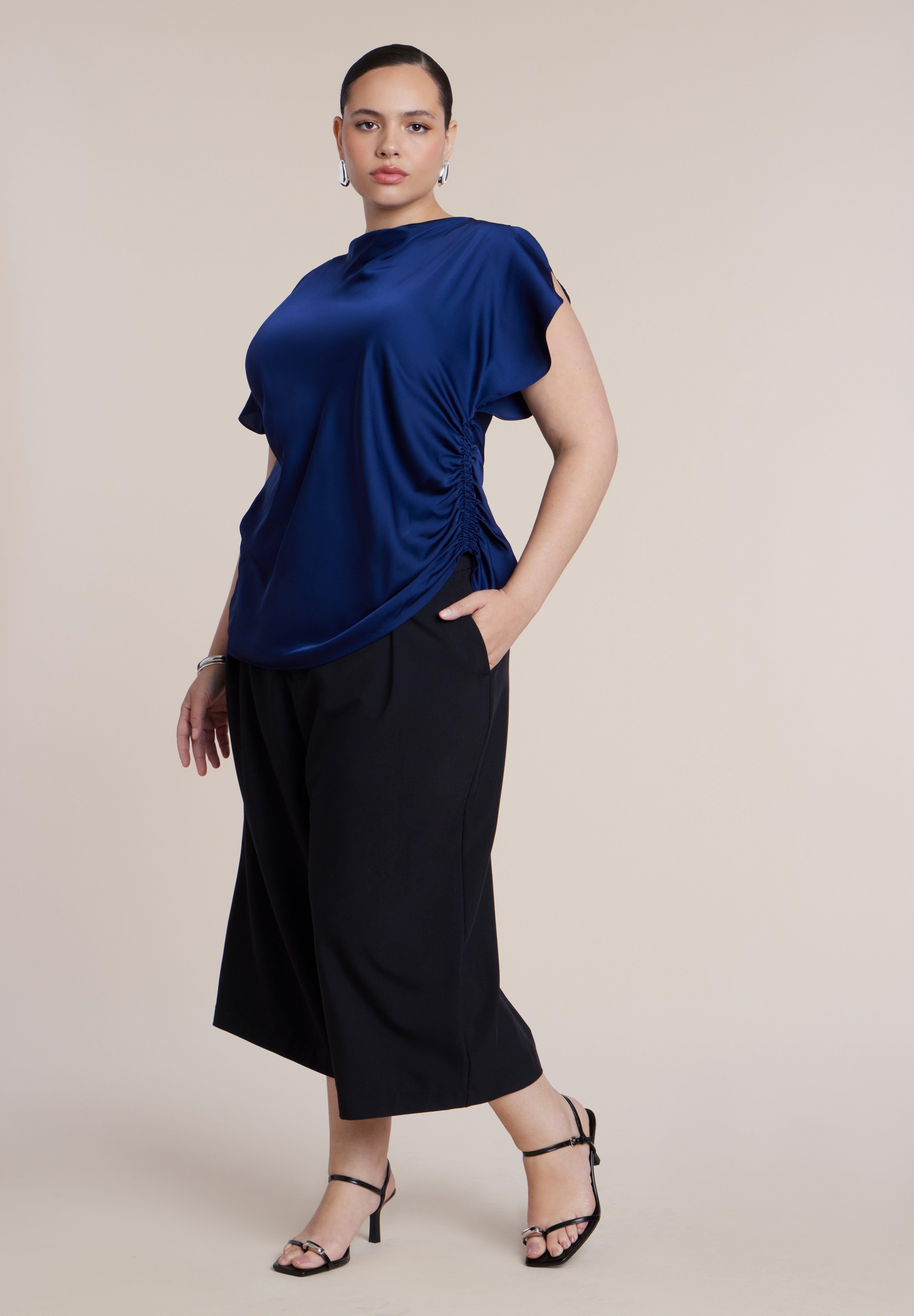 Flutter Sleeve Draped Satin Top image number 2