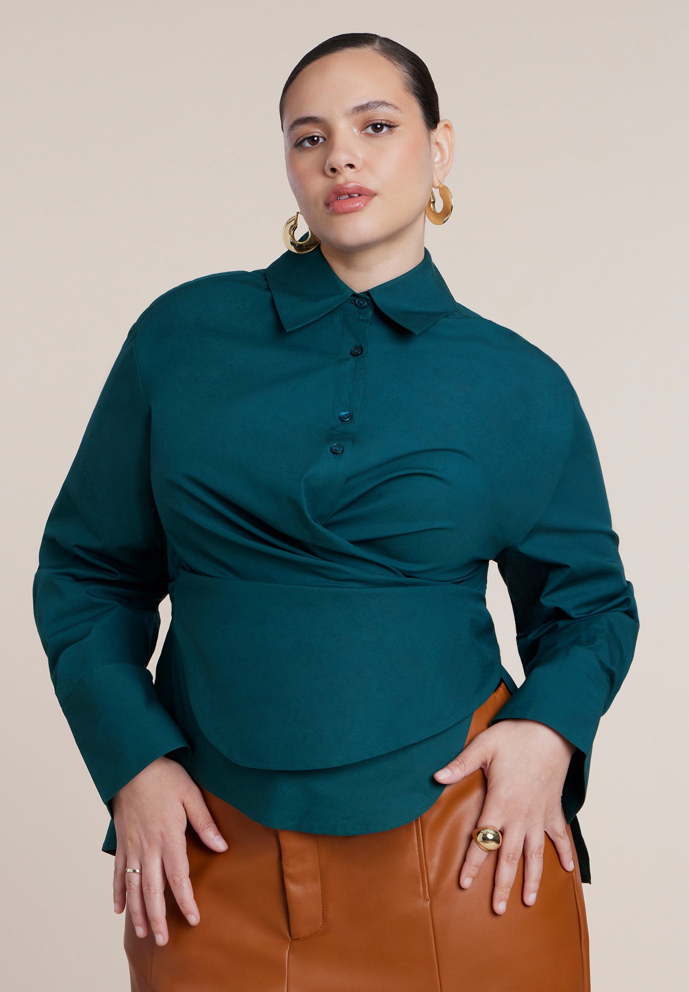 Poplin Collared Wrap Top image number 1