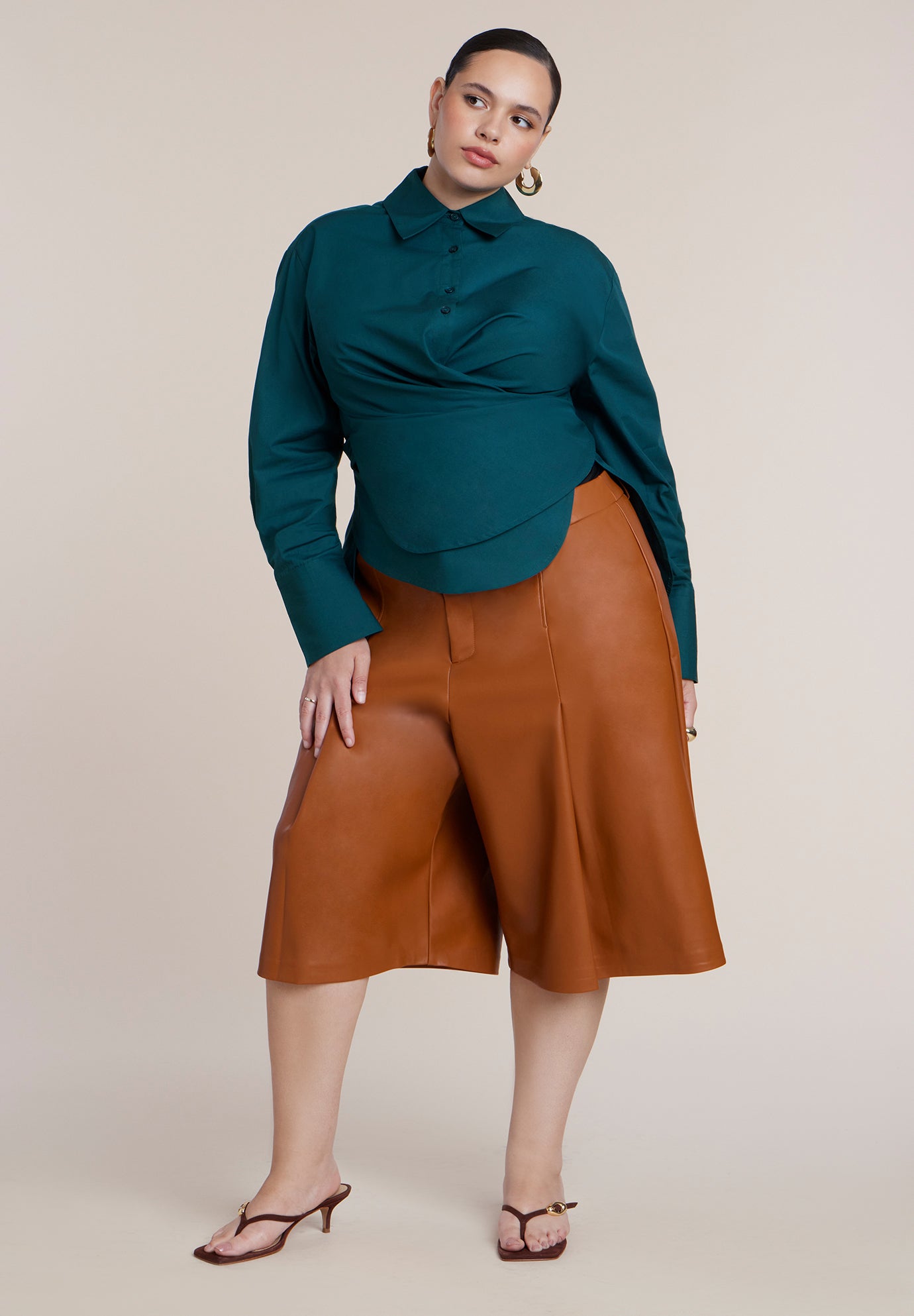Poplin Collared Wrap Top image number 3