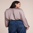 Satin Drawstring Peasant Blouse image number 1