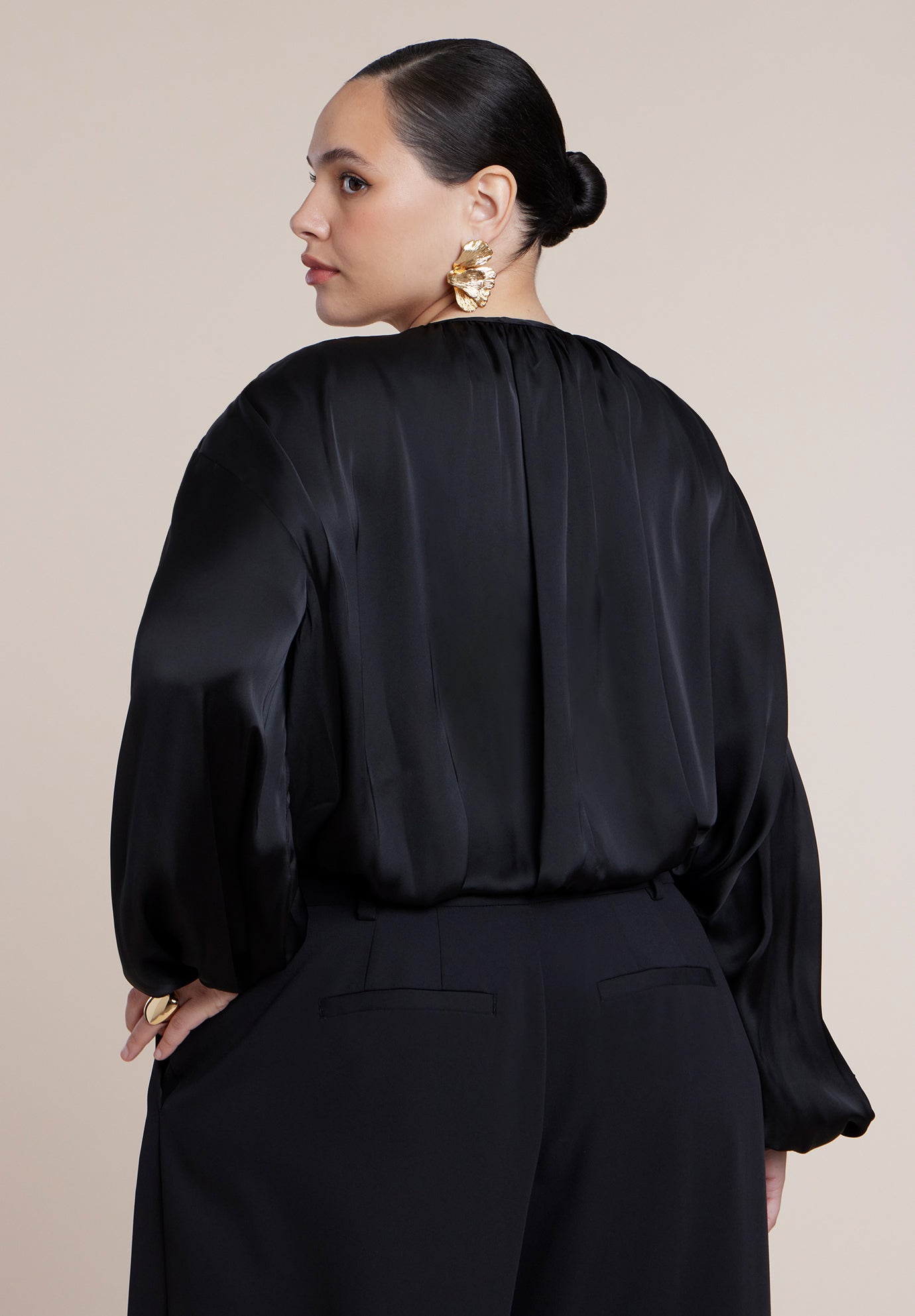 Satin Drawstring Peasant Blouse image number 1