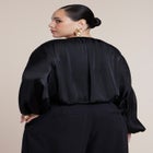 Satin Drawstring Peasant Blouse image number 1