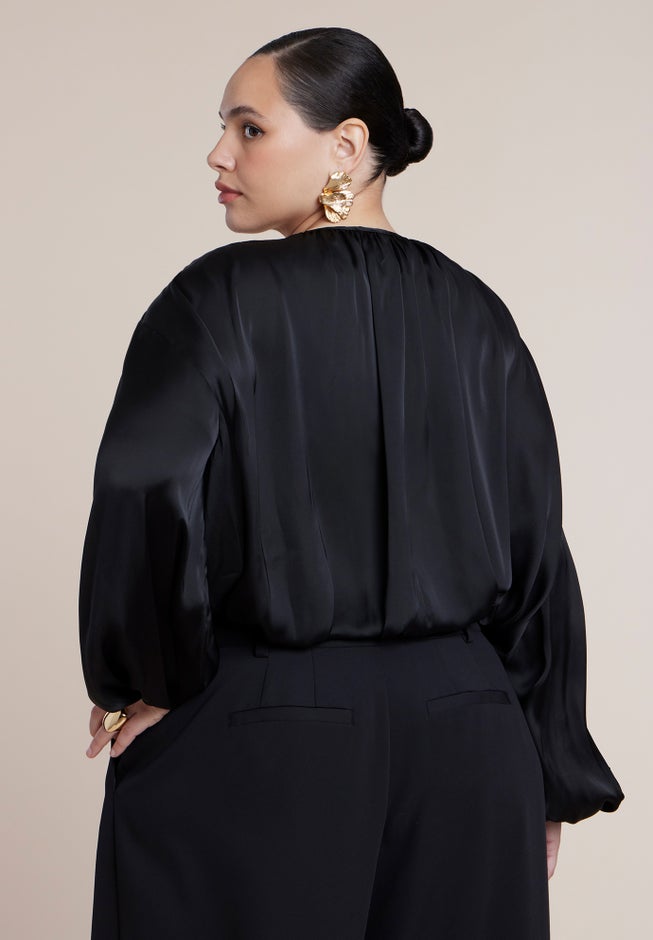 Satin Drawstring Peasant Blouse image number 1