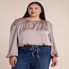Satin Drawstring Peasant Blouse image number 0