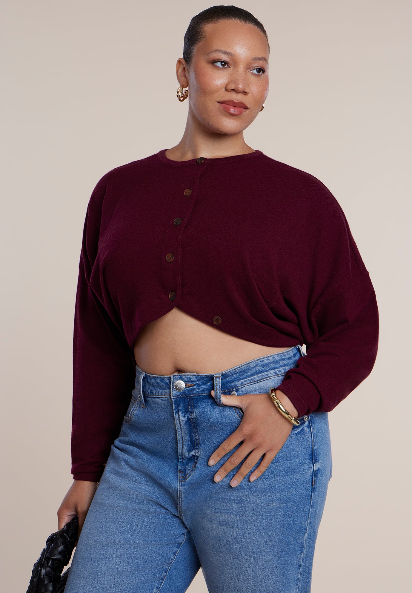 Extended Placket Cropped Cardigan image number 2