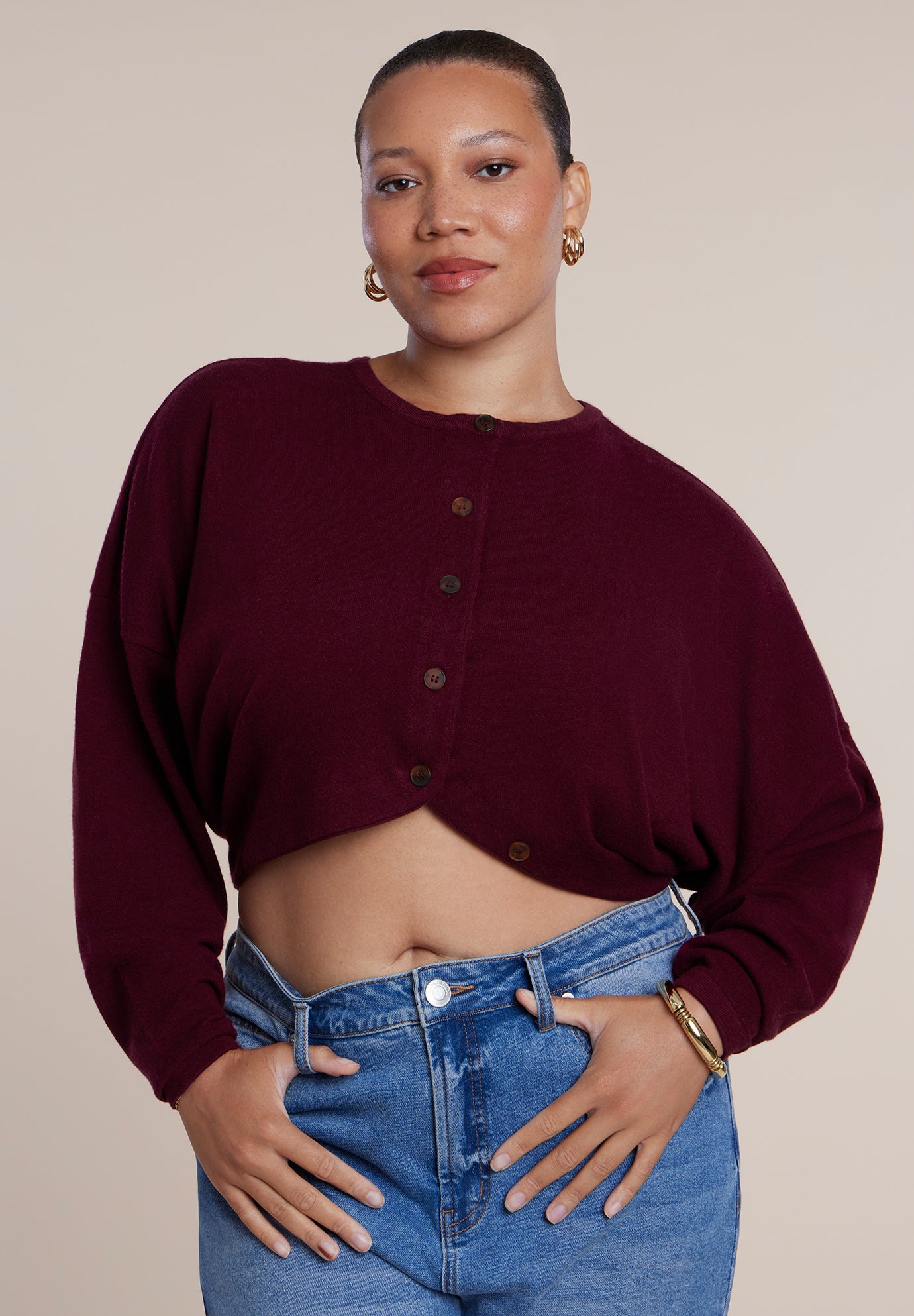 Extended Placket Cropped Cardigan image number 0