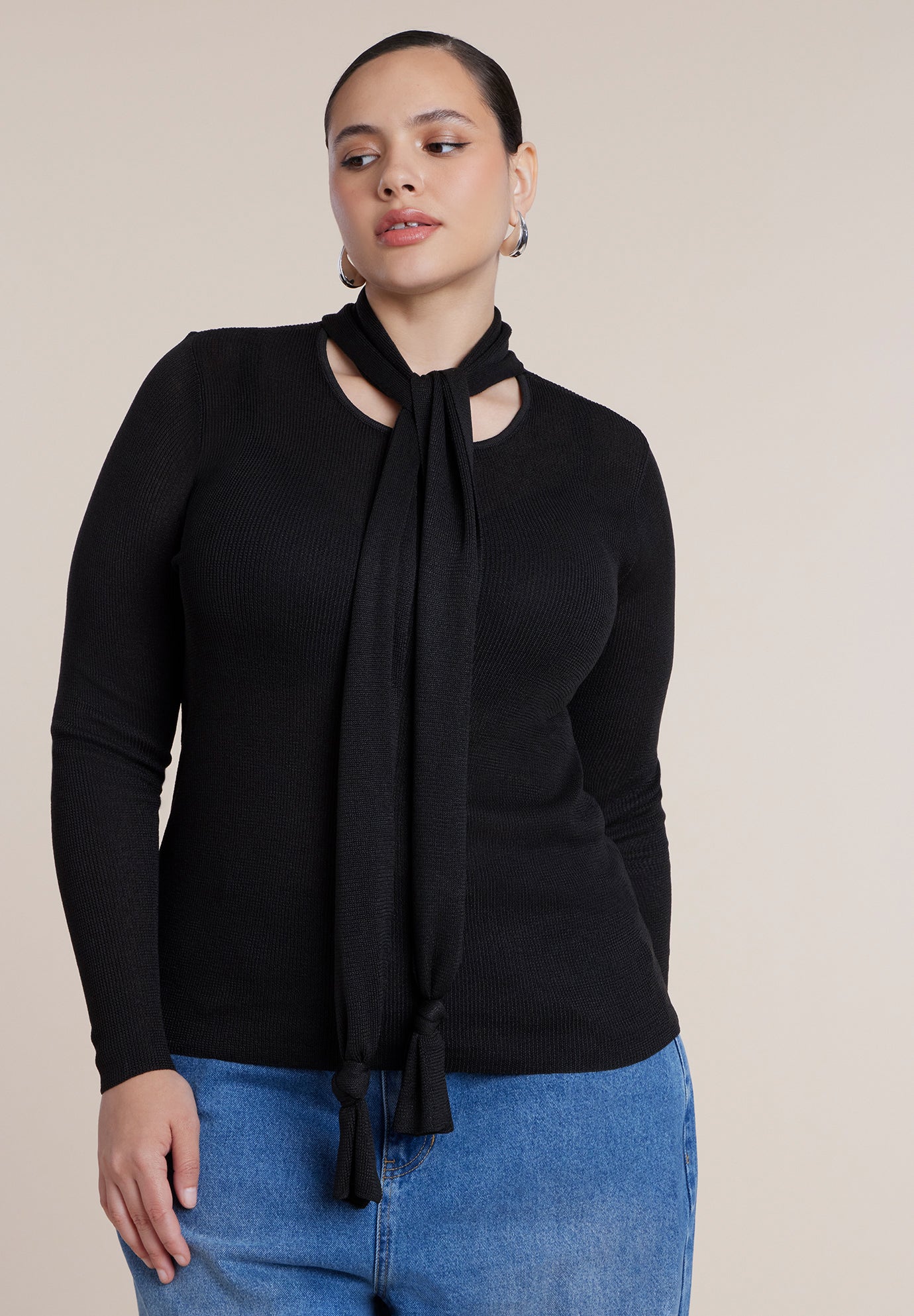 Fitted Sweater With Neck Tie image number 0