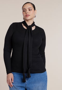 Fitted Sweater With Neck Tie