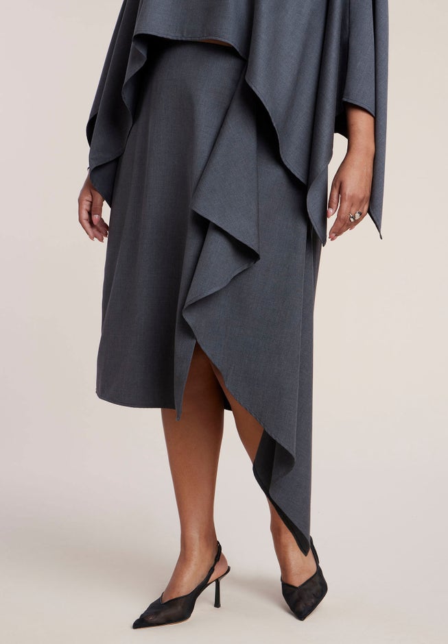 Draped Tailored Midi Skirt image number 1