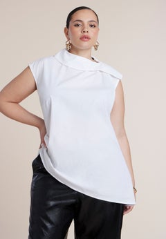 Poplin Asymmetric Draped Sleeveless Top