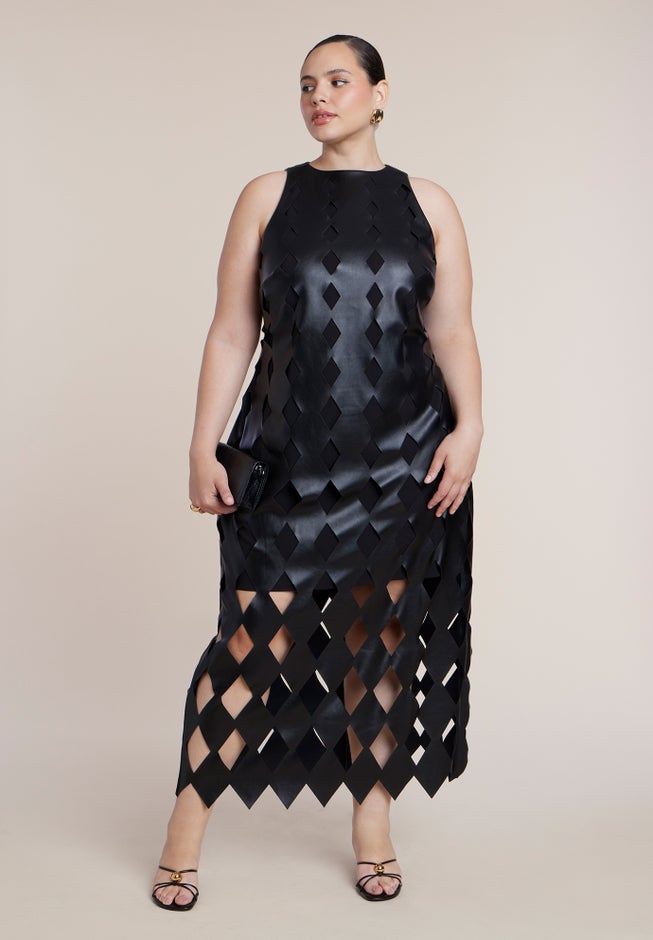Diamond-Cut Faux Leather Maxi Dress image number 2