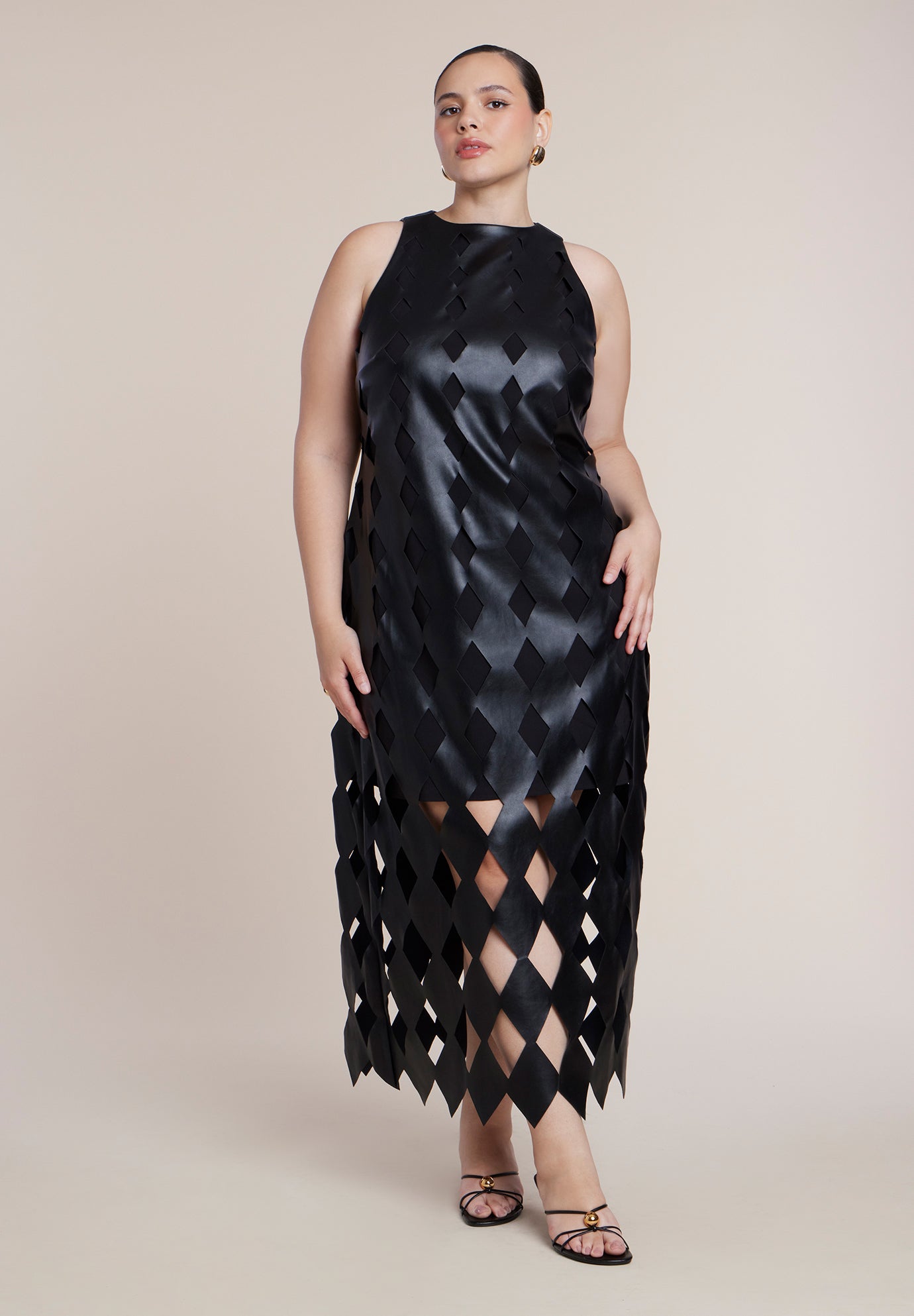 Diamond-Cut Faux Leather Maxi Dress image number 0
