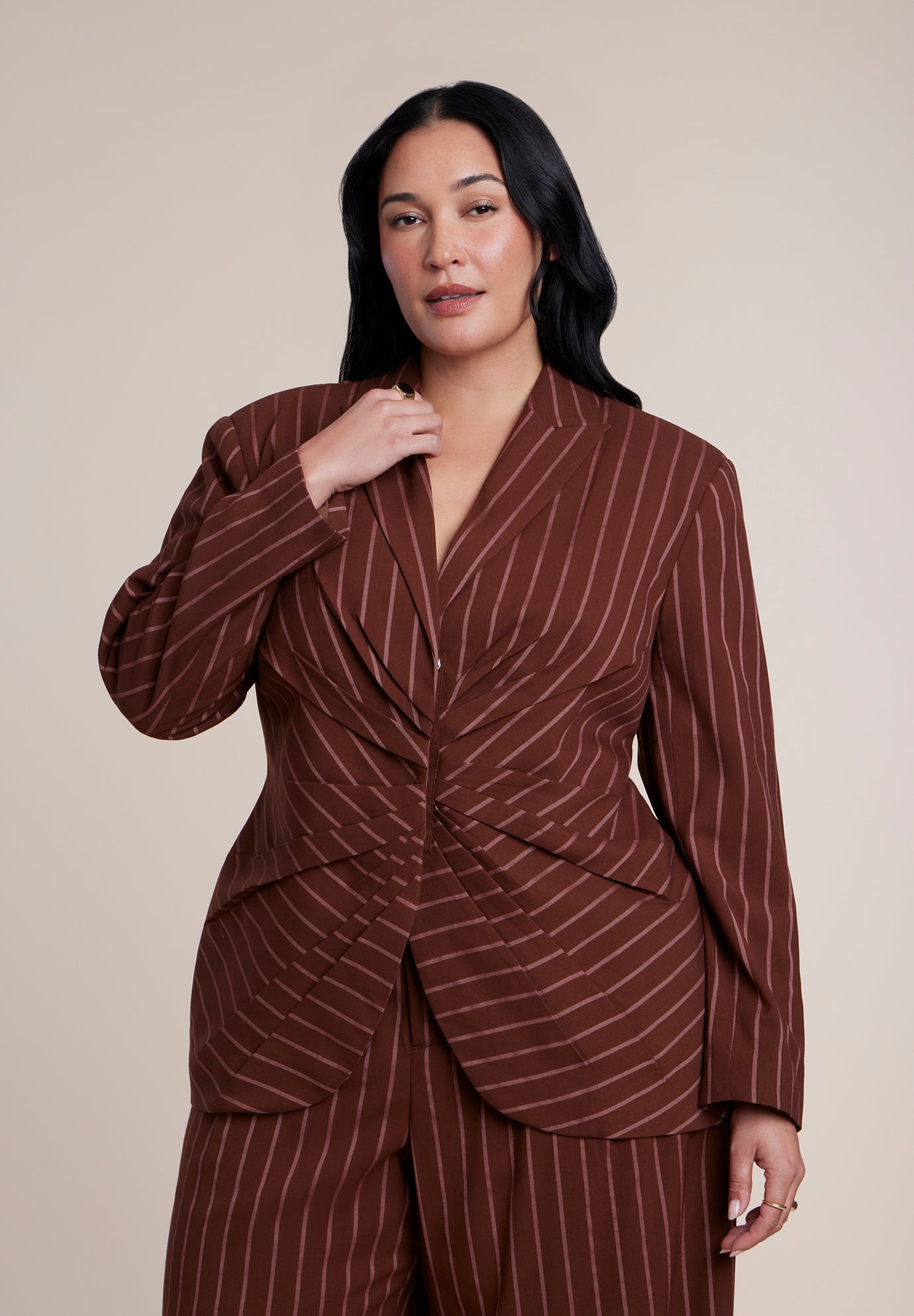 Cinched Waist Striped Blazer image number 2