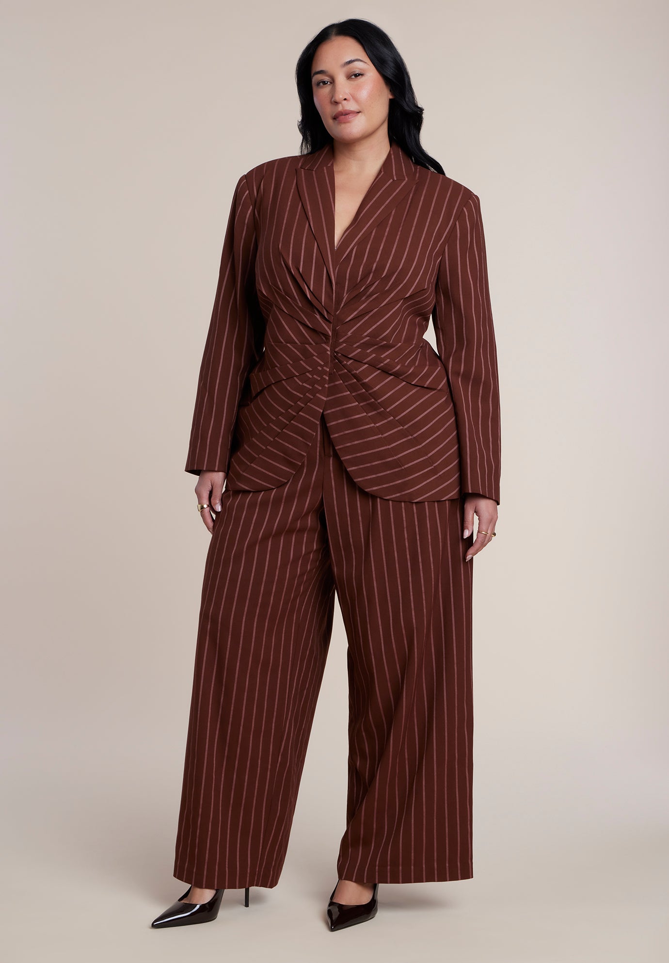 Cinched Waist Striped Blazer image number 3