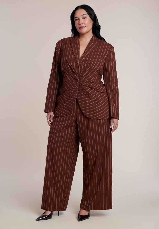 Cinched Waist Striped Blazer image number 3