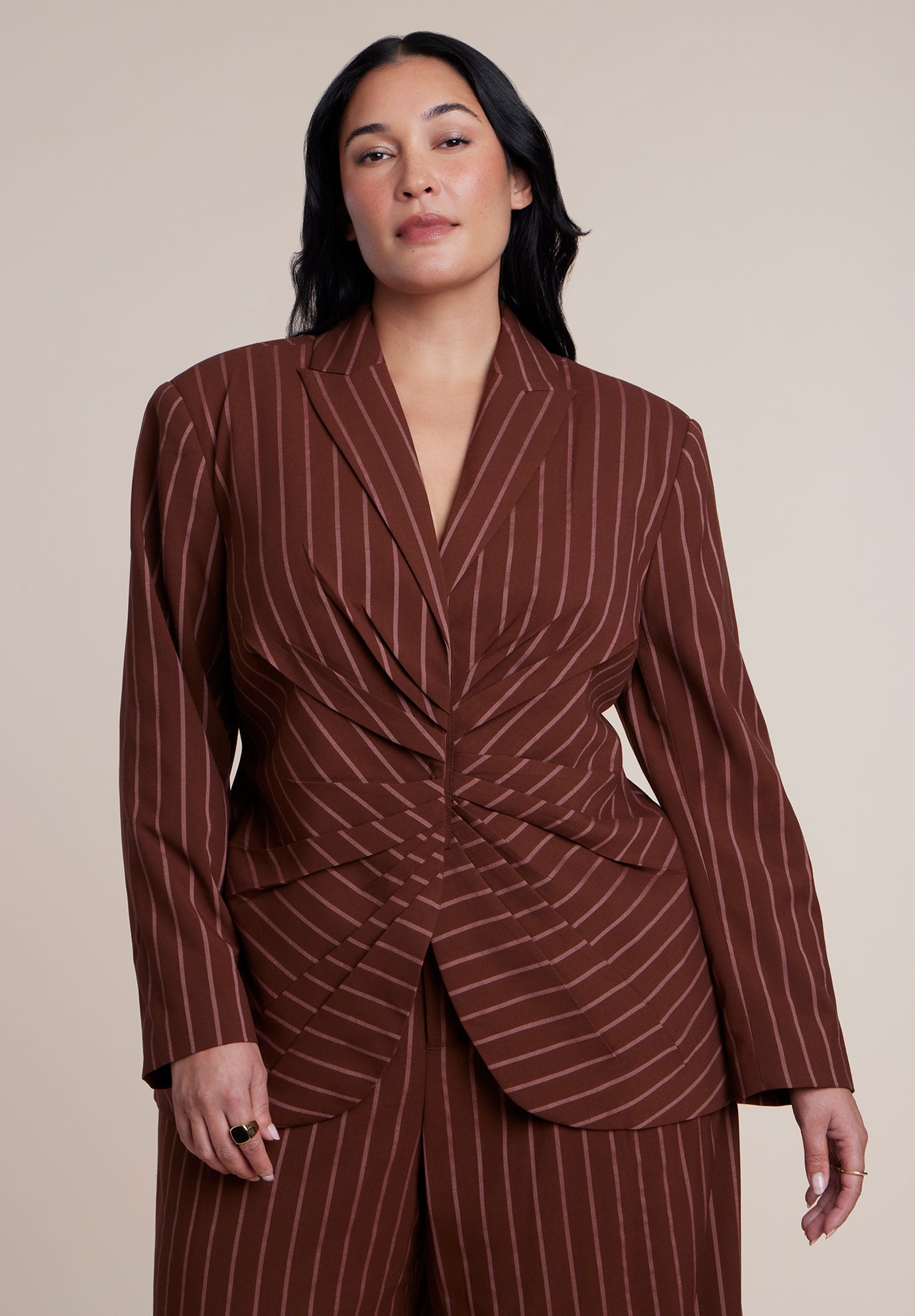 Cinched Waist Striped Blazer image number 0