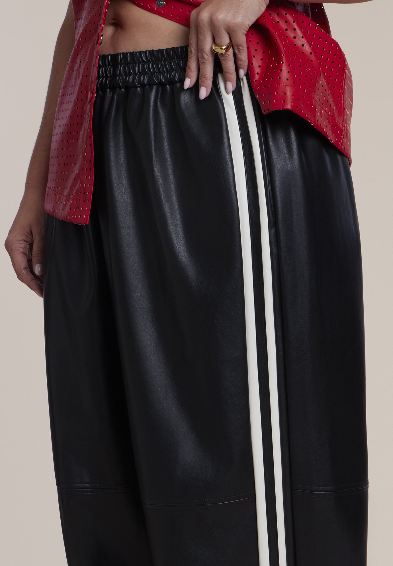 Faux Leather Pull-On Track Pant image number 1