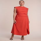 Pleated Button Detail Midi Dress image number 2