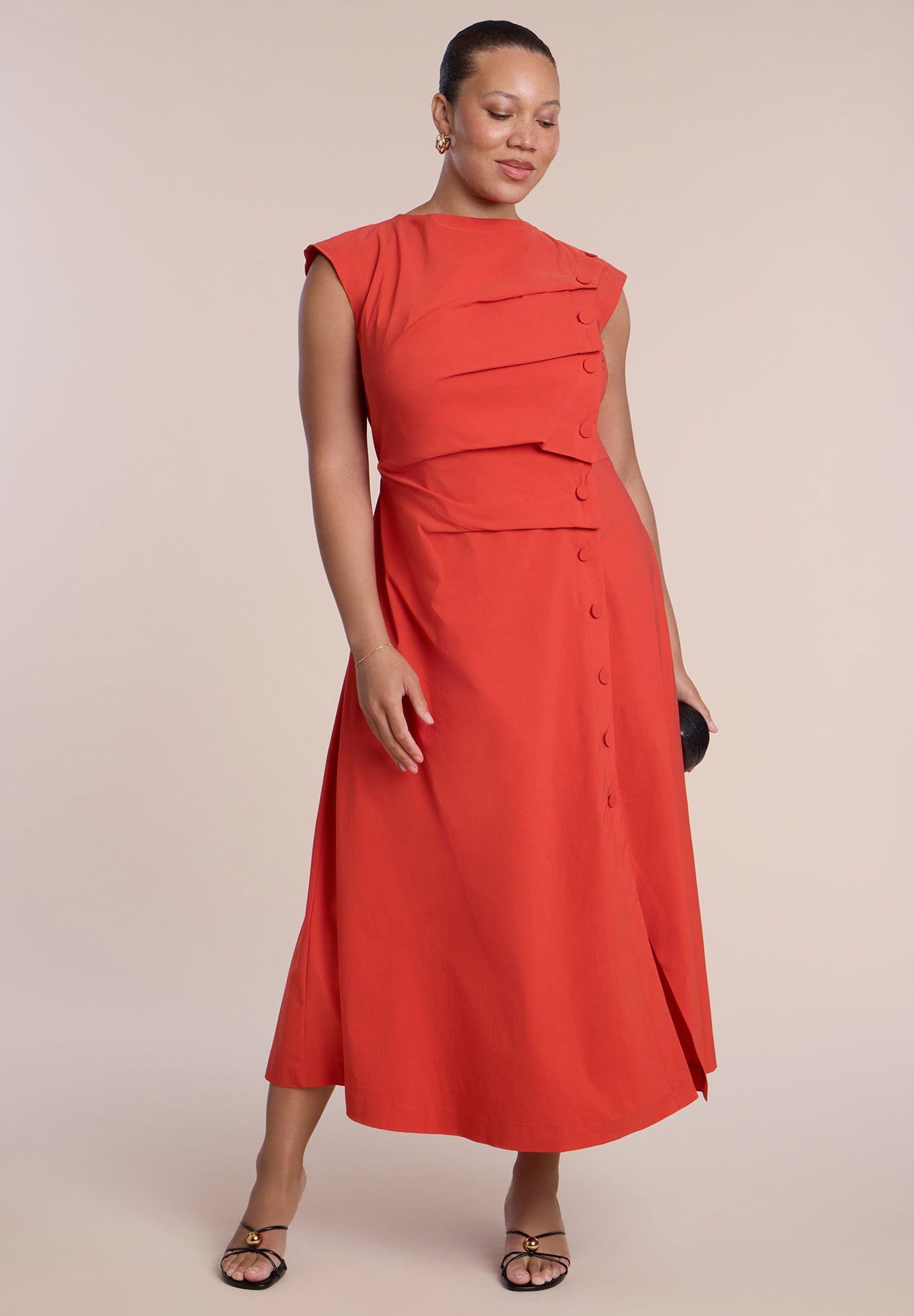 Pleated Button Detail Midi Dress image number 0