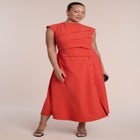 Pleated Button Detail Midi Dress image number 0