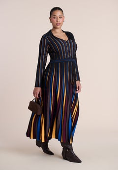 Pleated Knit Midi Dress