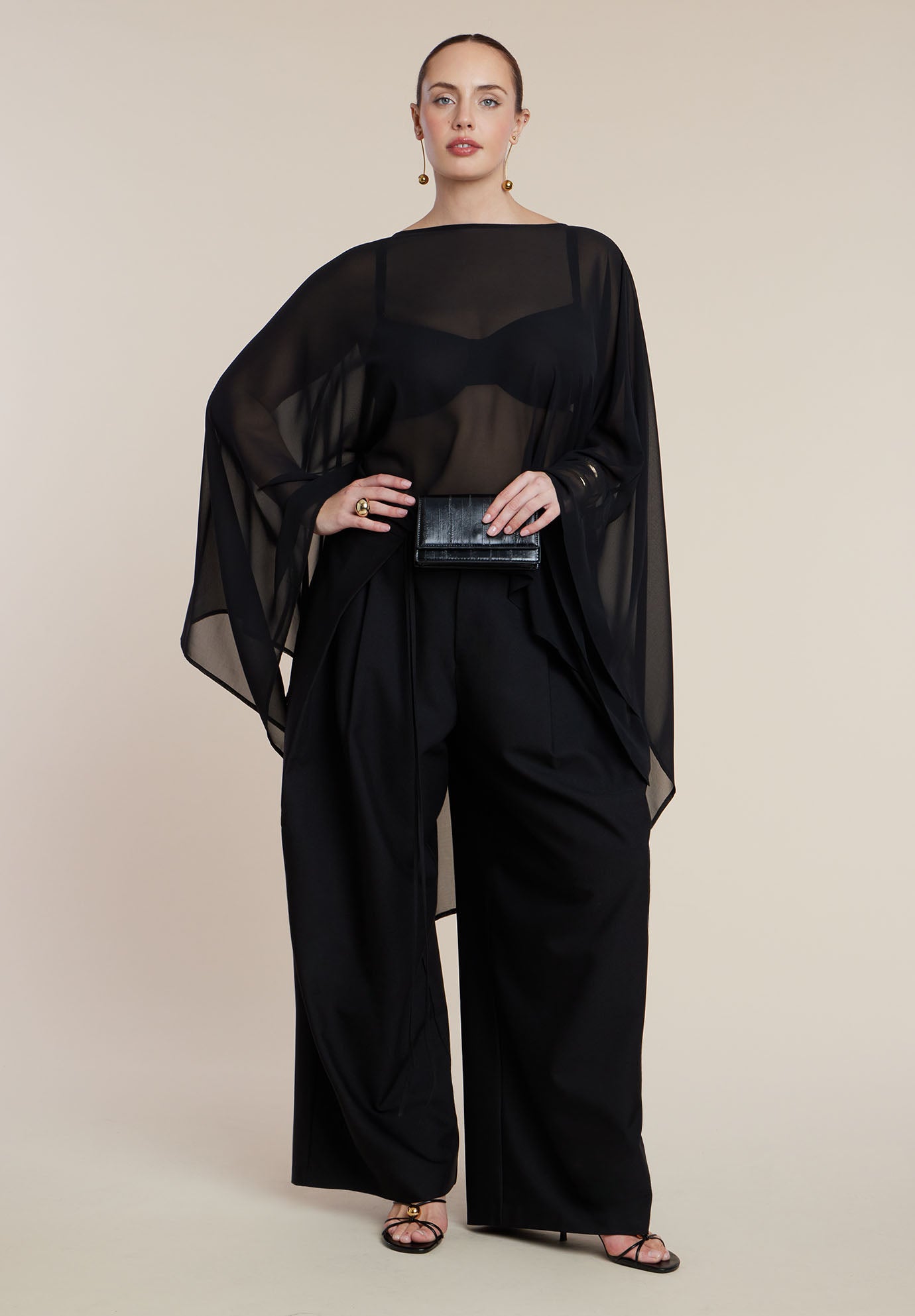 Sheer Dramatic Chiffon Cape image number 4