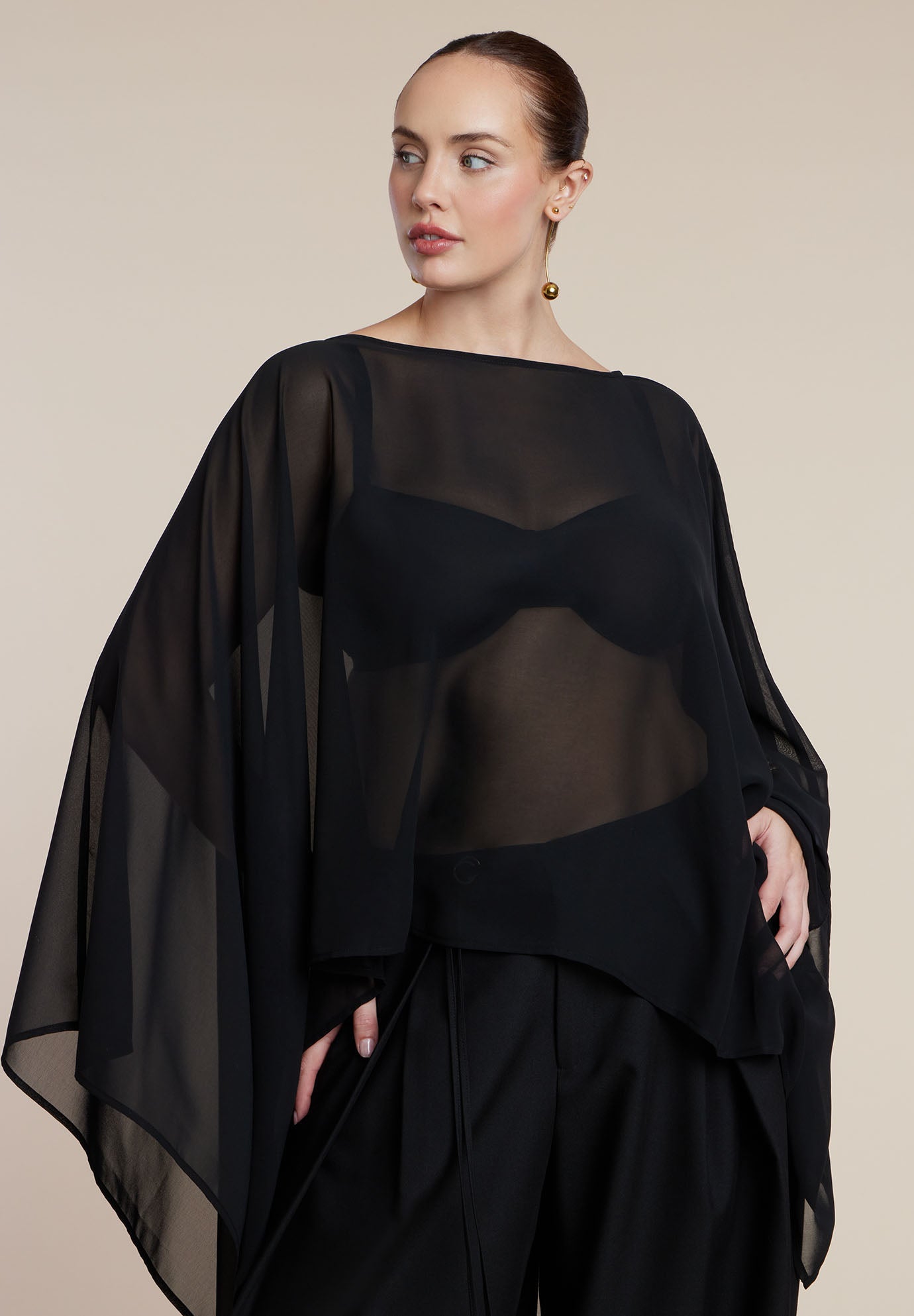 Sheer Dramatic Chiffon Cape image number 0