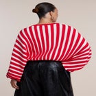 Cinch-Waist Striped Cropped Sweater image number 1