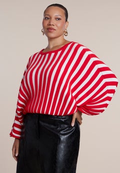 Cinch-Waist Striped Cropped Sweater