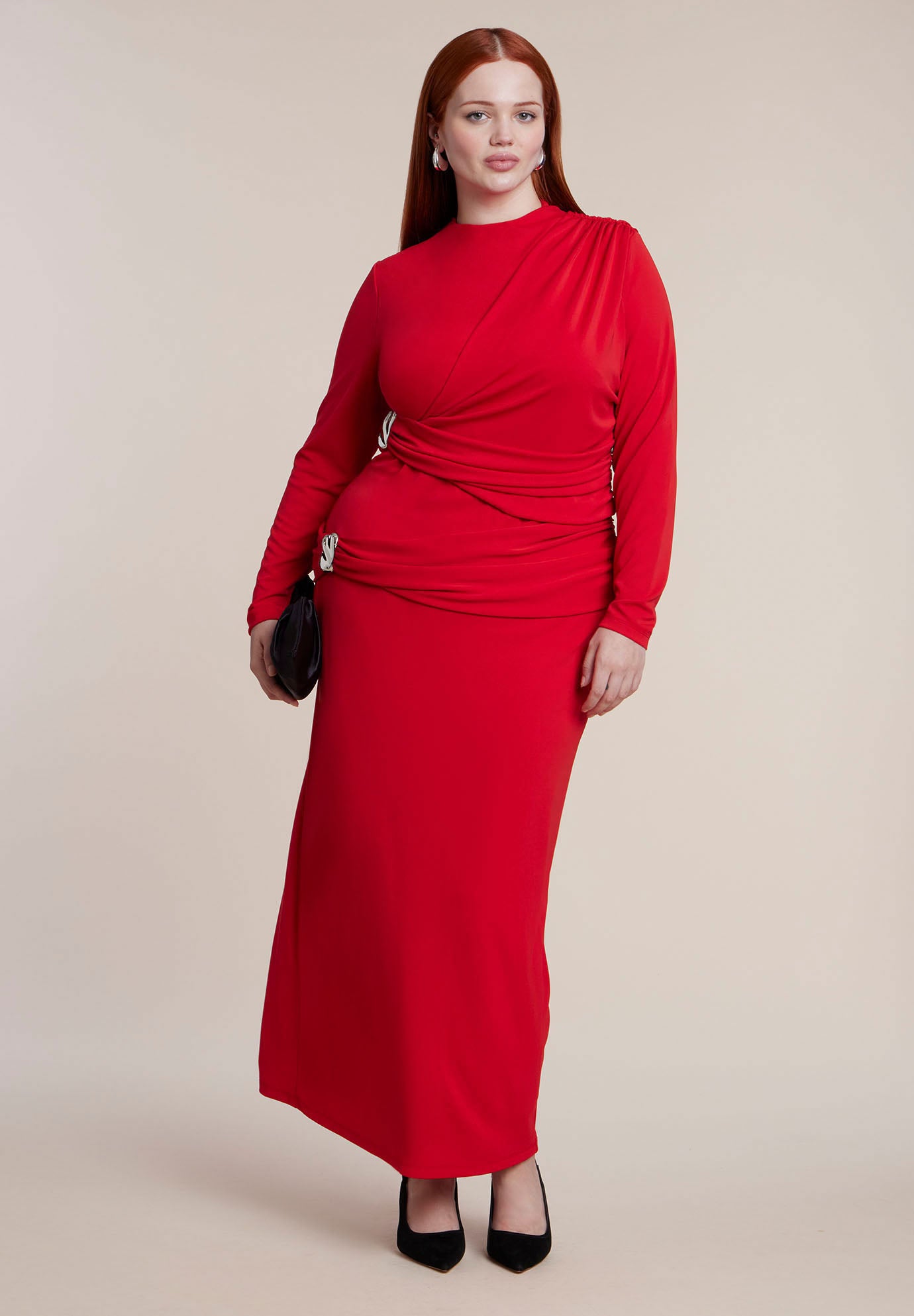 Hardware-Detail Draped Jersey Maxi Dress image number 1