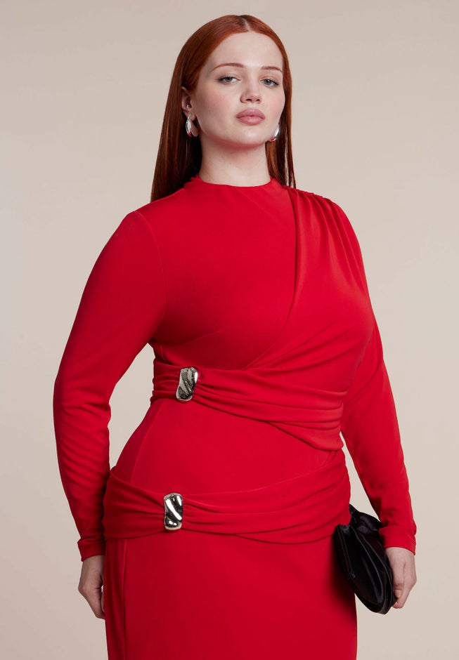 Hardware-Detail Draped Jersey Maxi Dress image number 3
