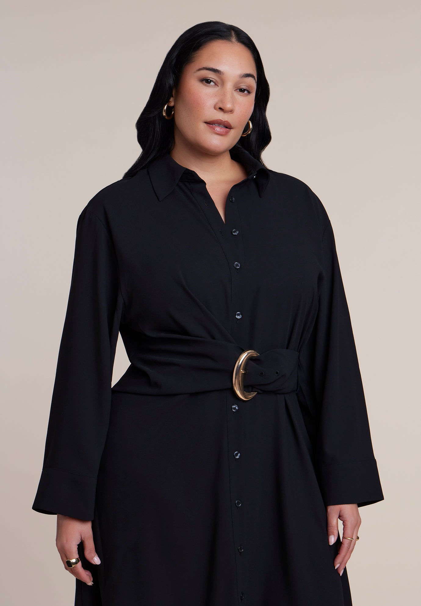 Buckle-Detail Midi Shirt Dress image number 2