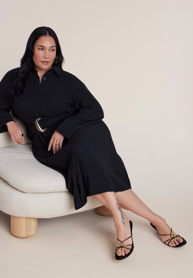 Buckle-Detail Midi Shirt Dress image number 3