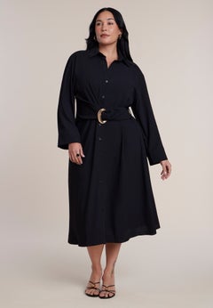 Buckle-Detail Midi Shirt Dress