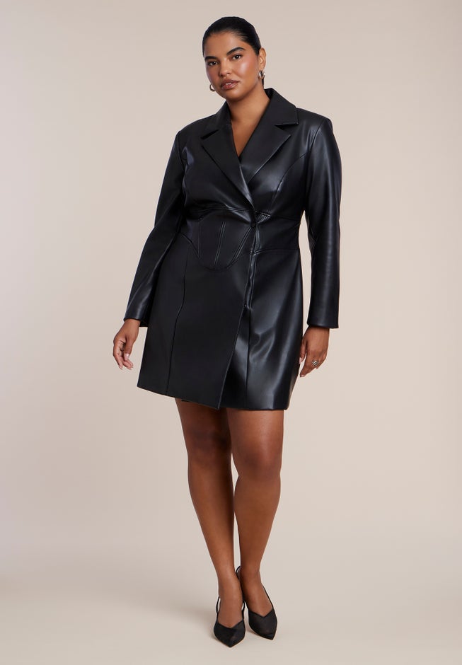 Faux Leather Corset-Waist Blazer Mini Dress image number 1