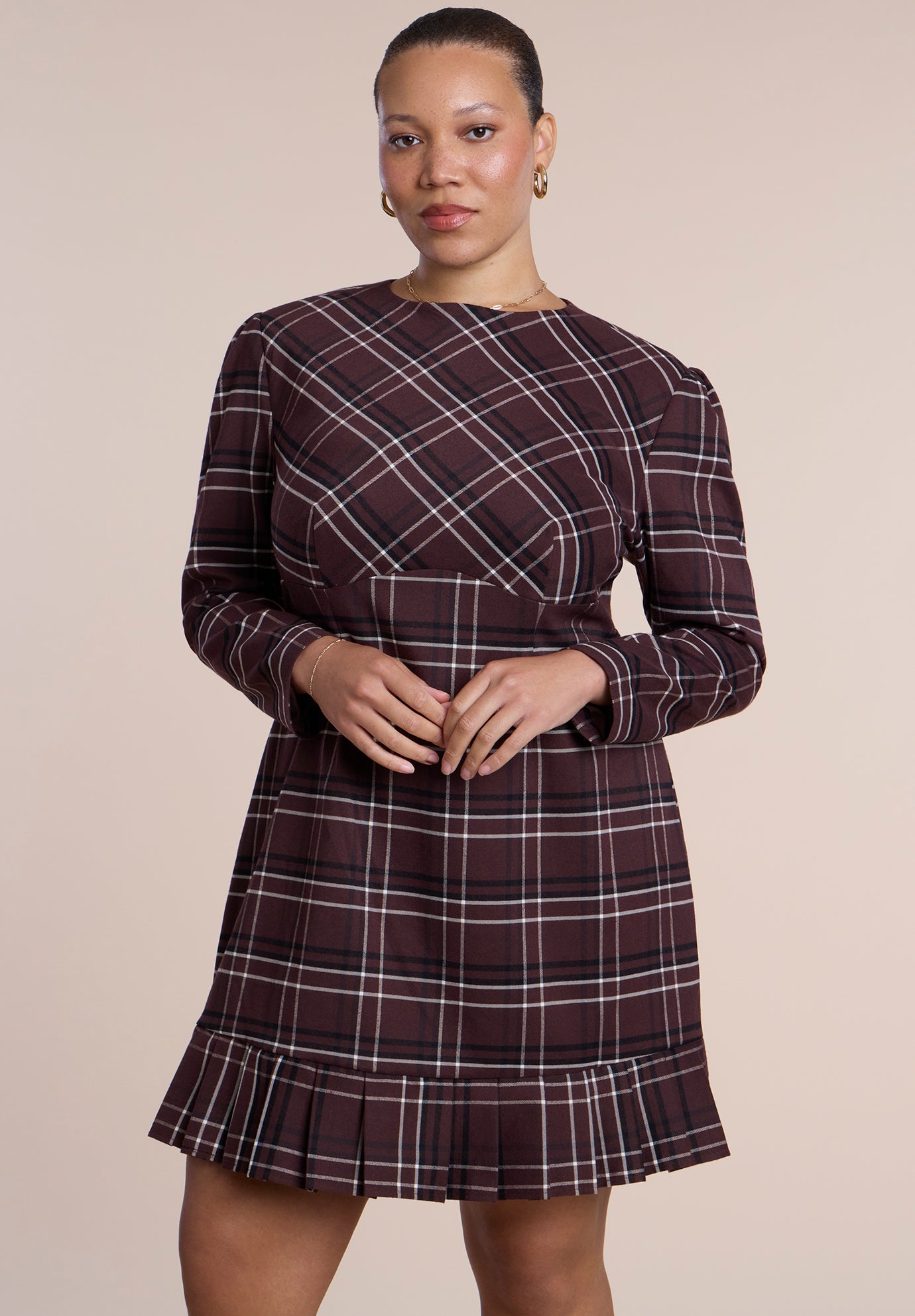 Pleated Plaid Mini Dress image number 3