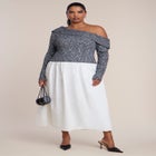 Off The Shoulder Mixed-Media Maxi Dress image number 0