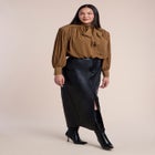 Power Shoulder Cropped Blouse With Neck Tie image number 2